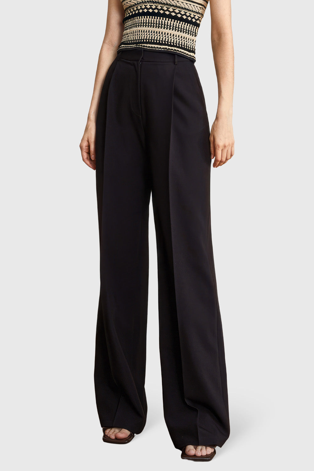 High Waisted Trousers with Topstitching - Black