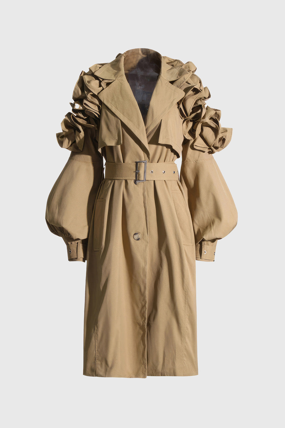 Single Breasted Trenchcoat with Sleeve Details - Brown