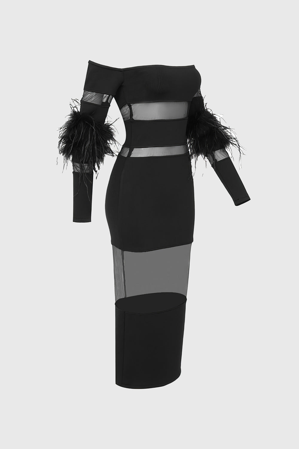 Midi Dress with Mesh Inserts - Black