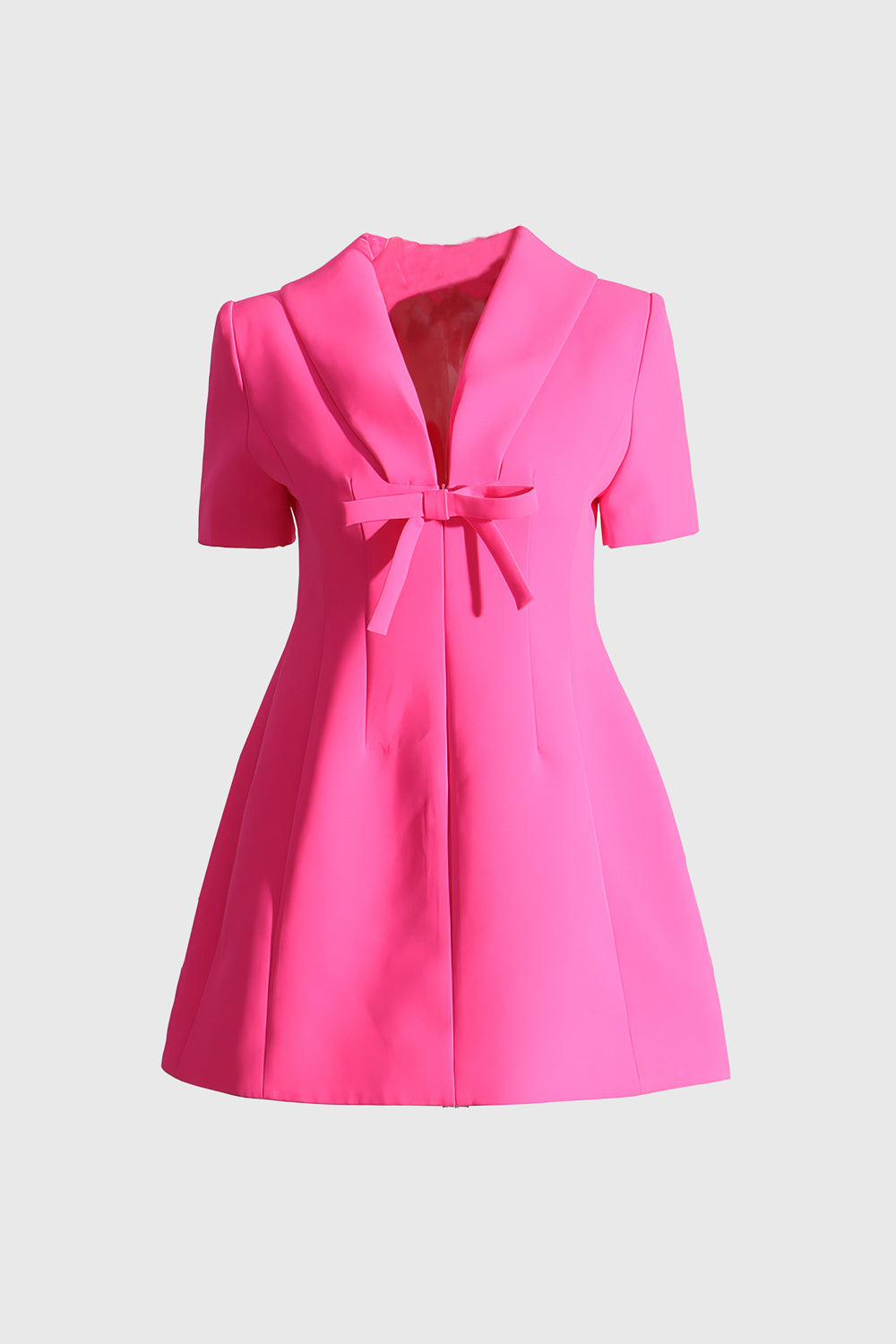 Mini Dress with Bow and Short Sleeves - Fuchsia
