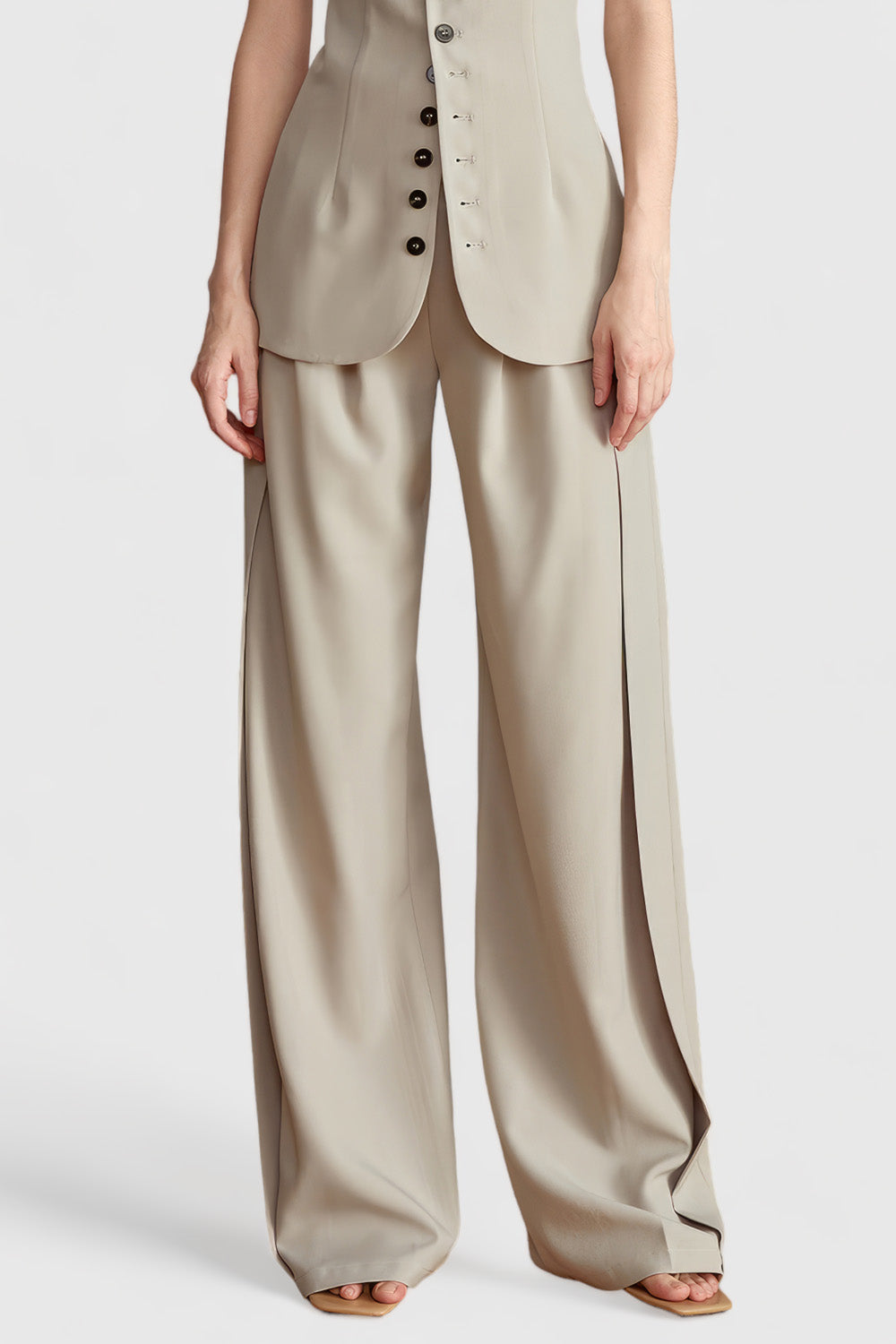 High Waisted Elegant Trousers - Beige