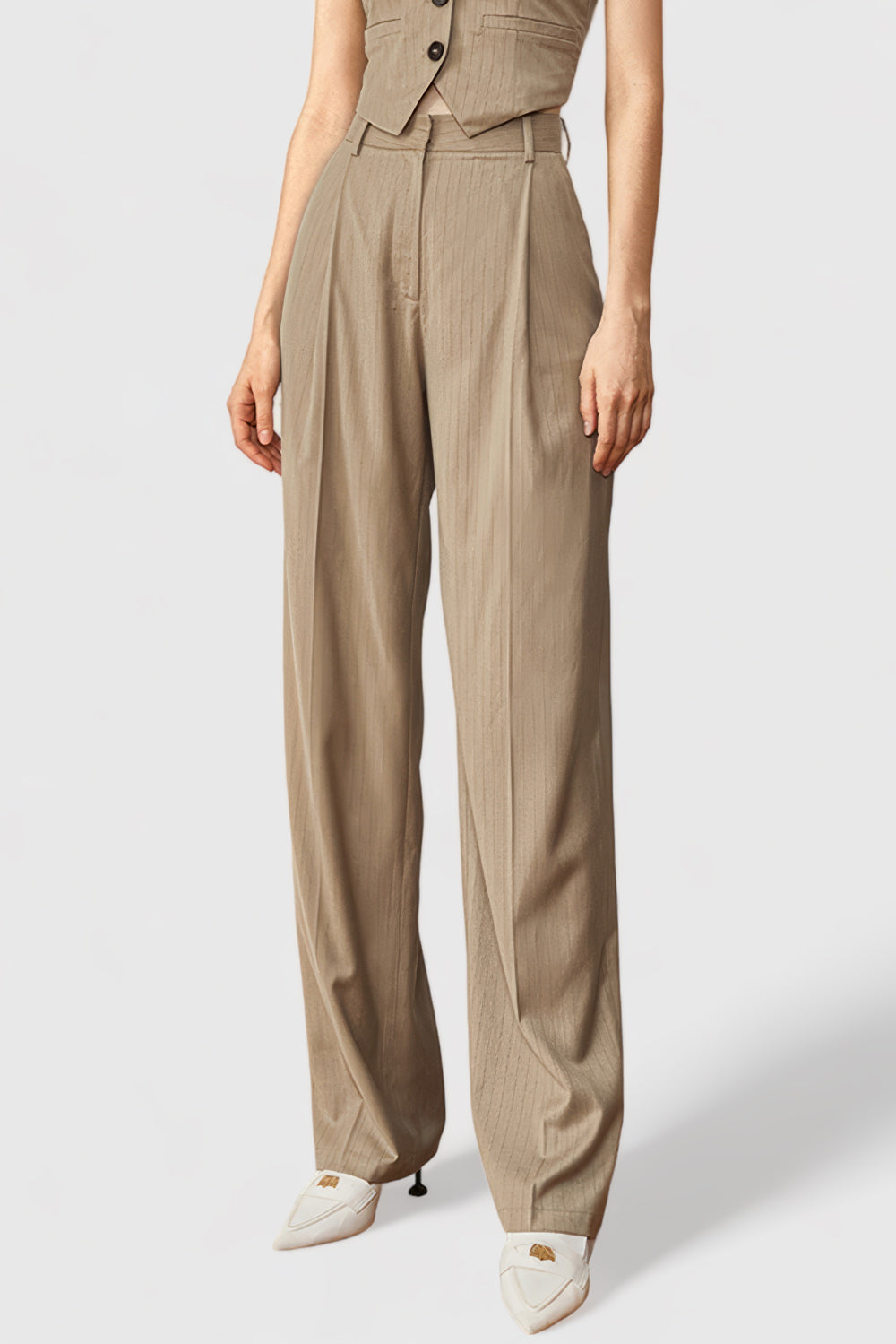 High Waisted Suit Trousers - Brown