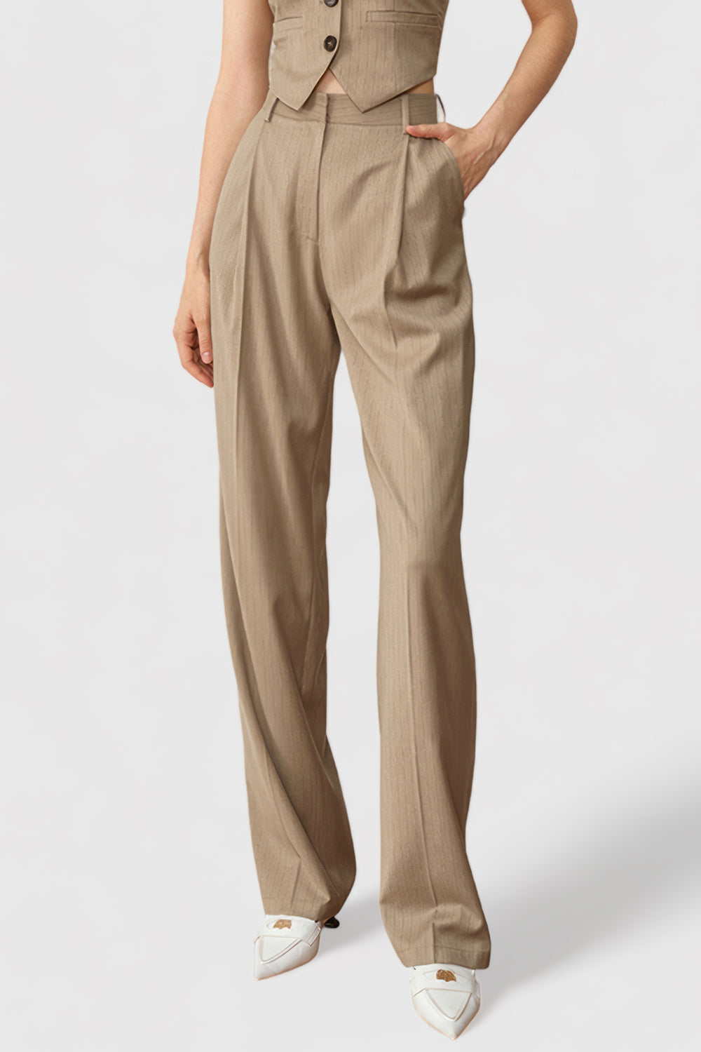 High Waisted Suit Trousers - Brown