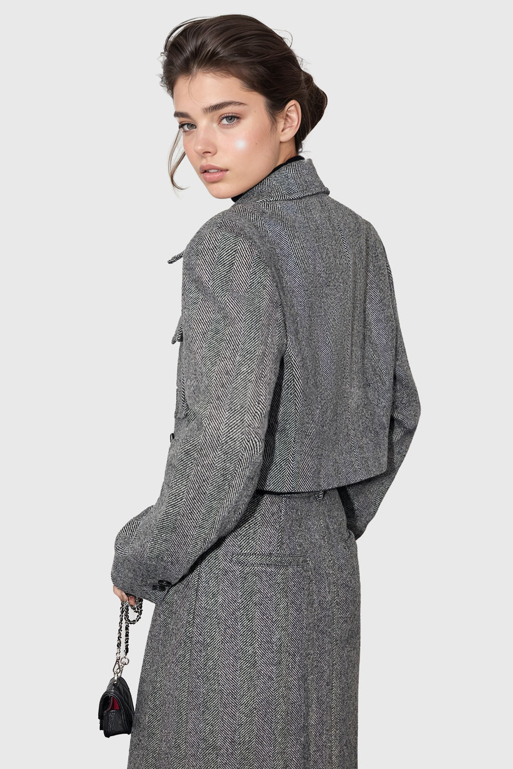 Short Textured Jacket with Pockets - Grey