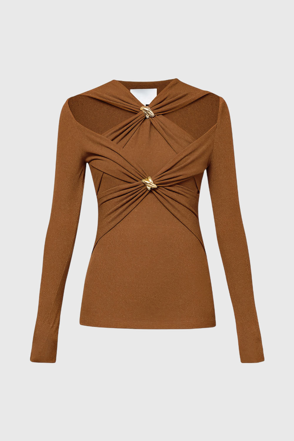 Long Sleeve Top with Gold Details - Brown