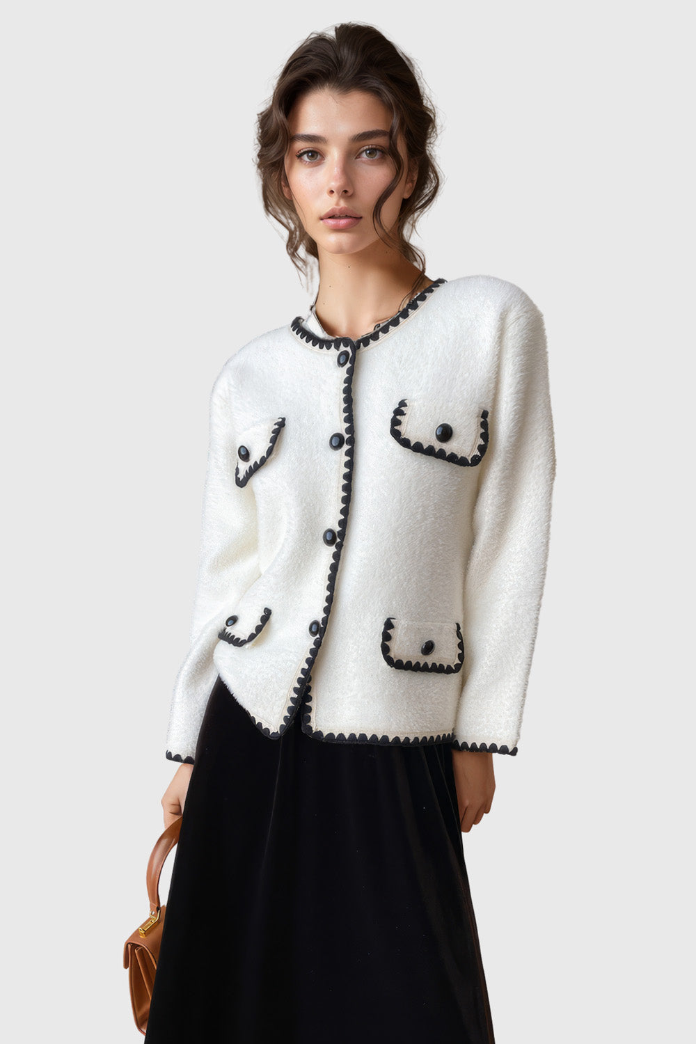 Embroidered Knitted Cardigan - White