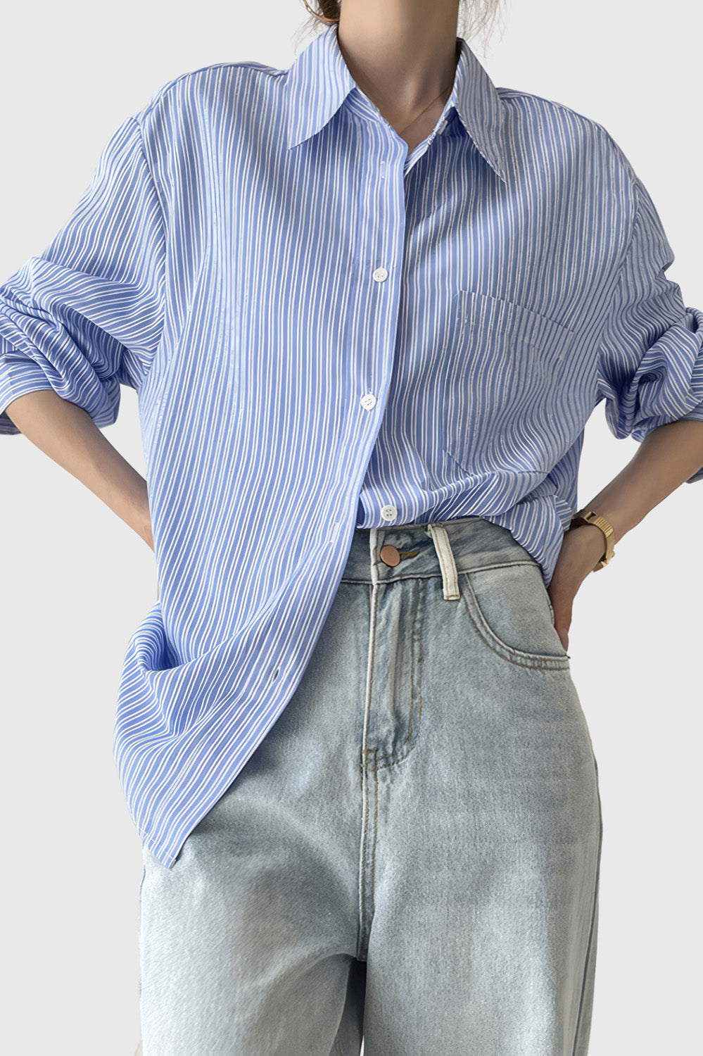 Randig skjorta med överdimensionerad storlek - Blå