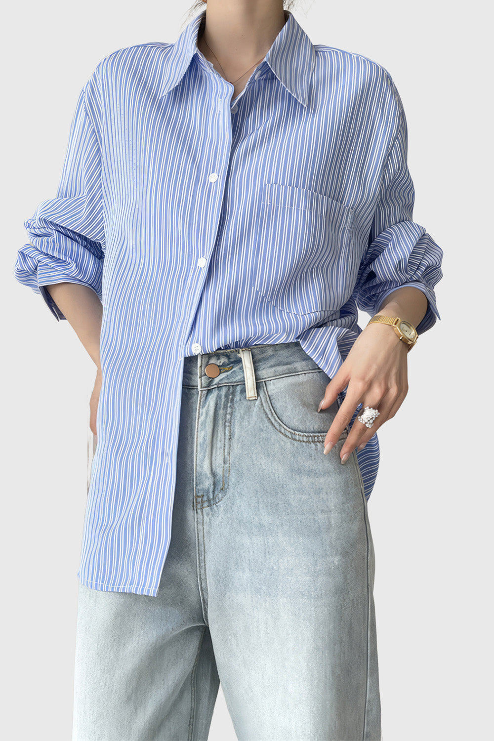 Oversized Striped Shirt - Blue