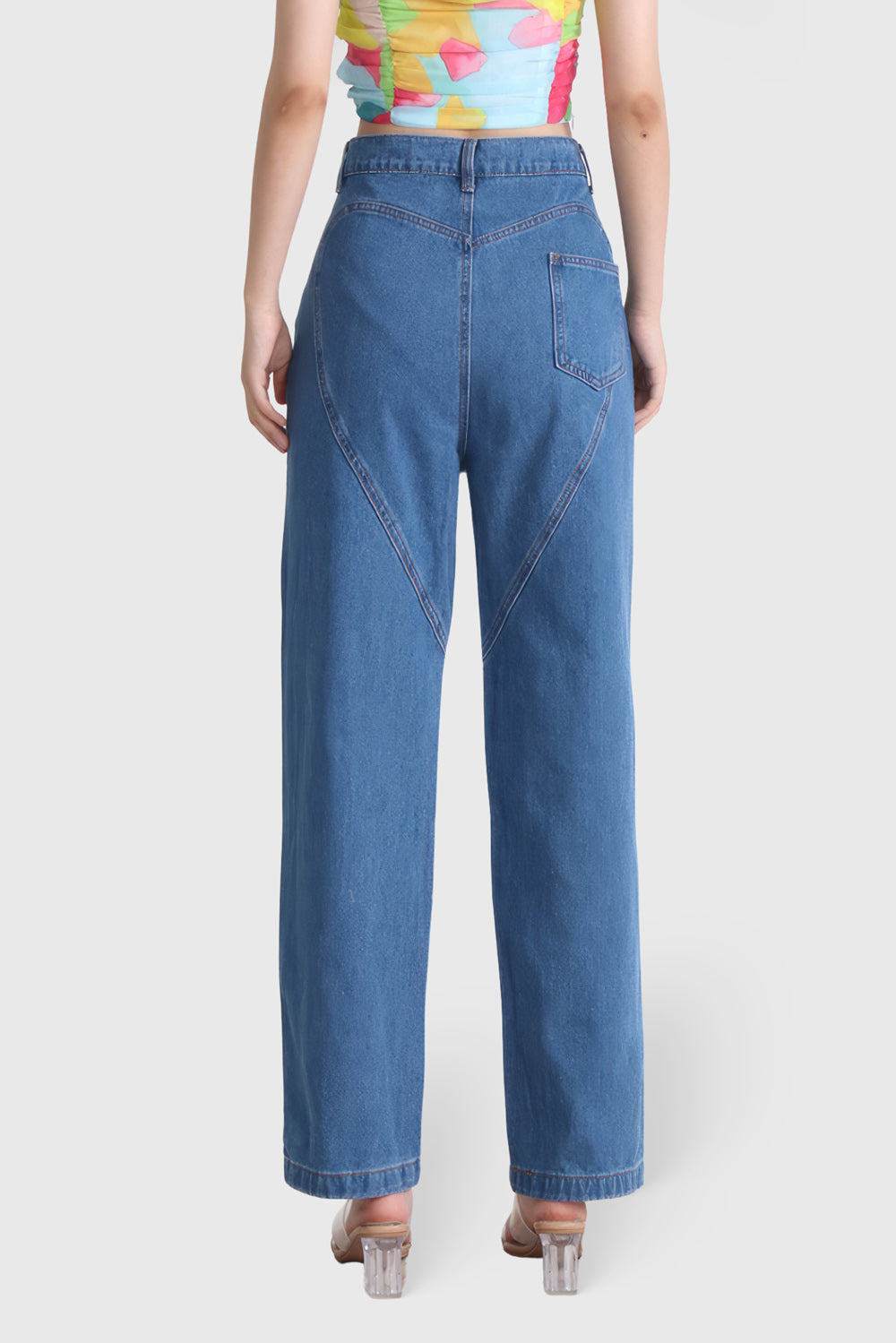 Jeans med hög midja och utskärningar - mörkblå