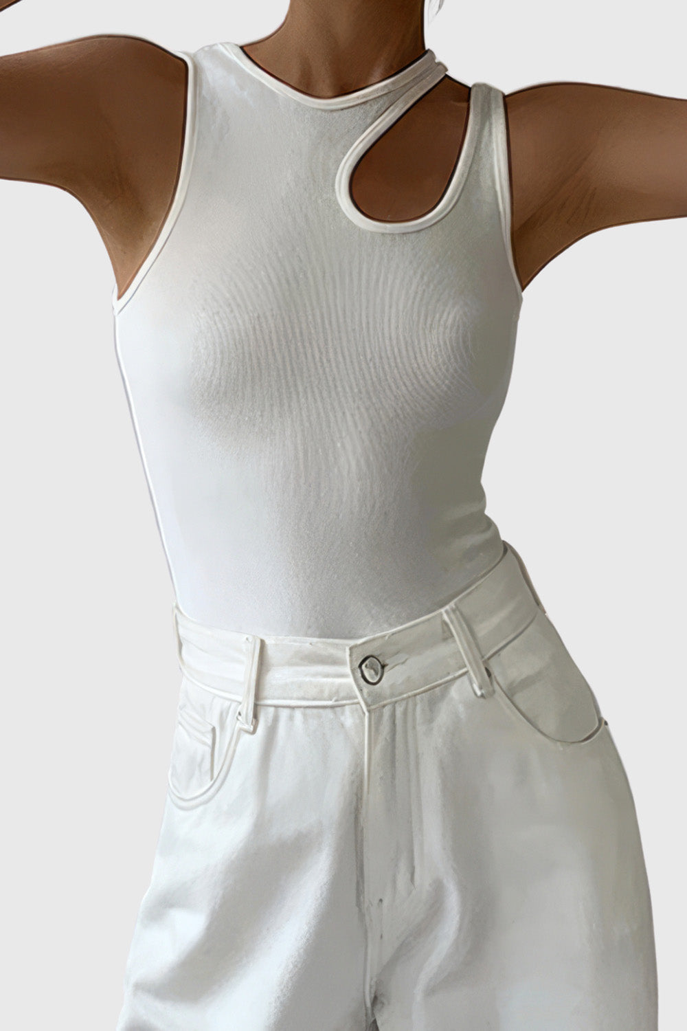 Sleeveless Top with Shoulder Cut - White