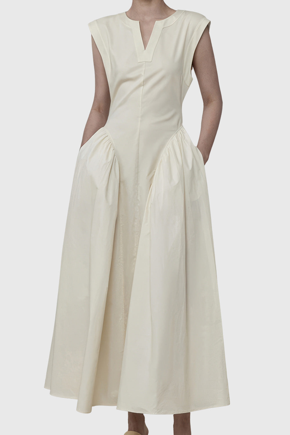 Maxi Dress with Straight Shoulders - White