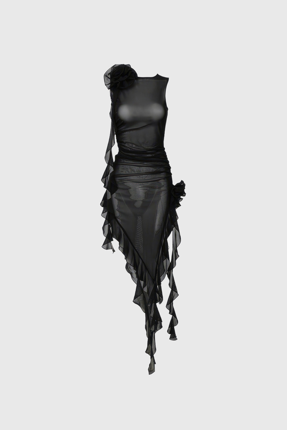 Transparent Dress with Flowers - Black – Vellare