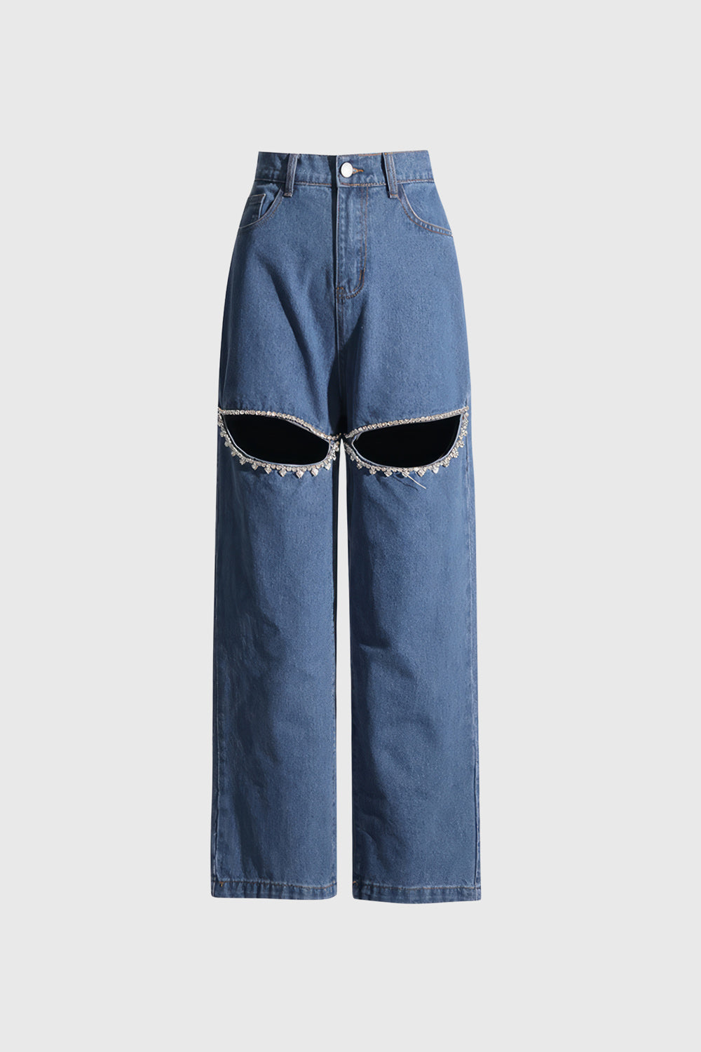 Jeans med hög midja och utskärningar - mörkblå