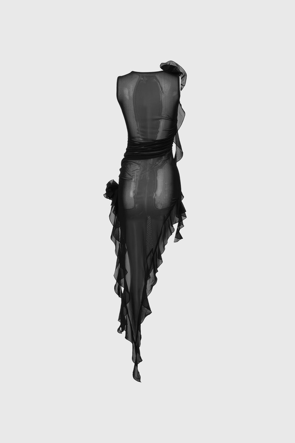 Transparent Dress with Flowers - Black
