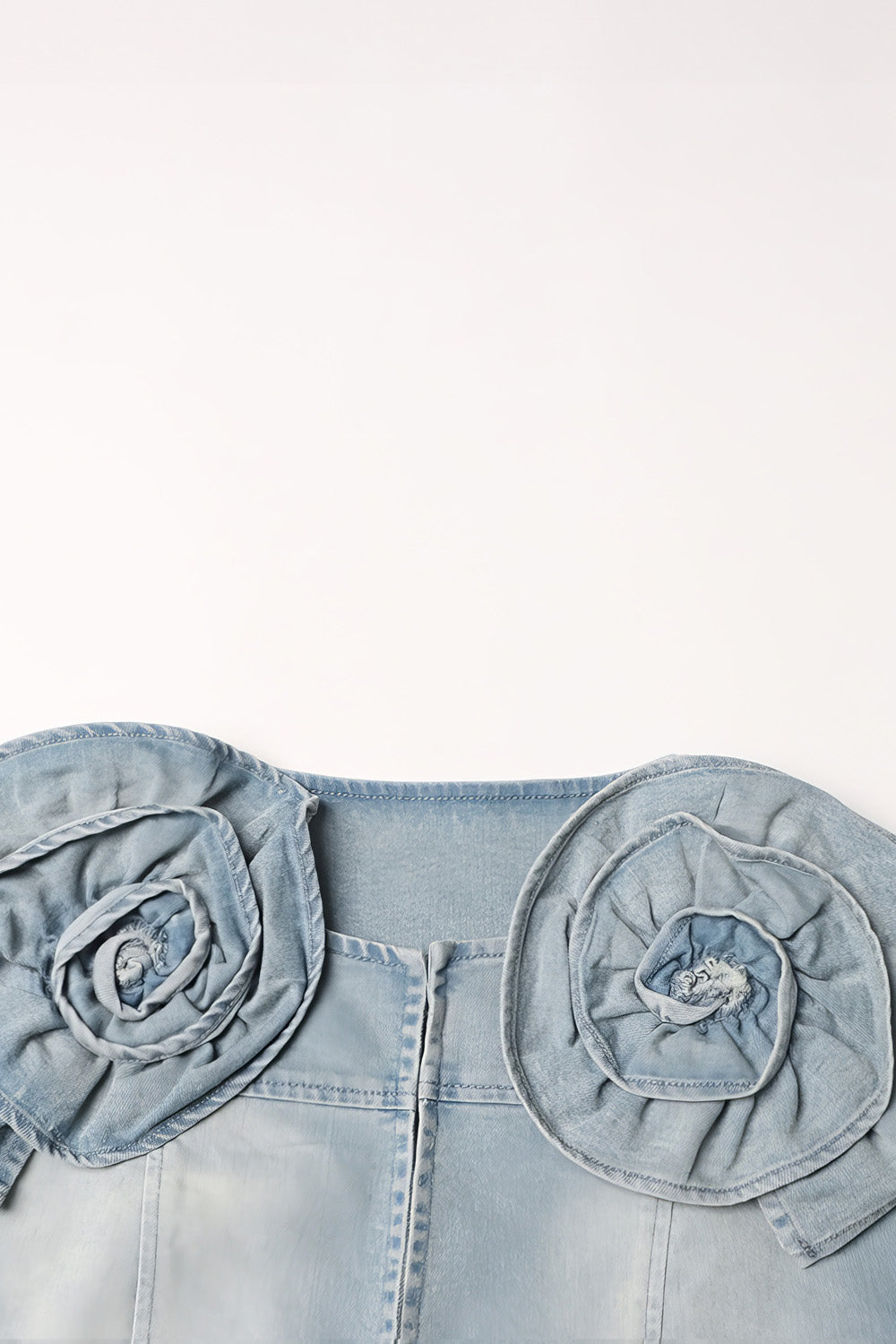 Cropped Denim Jacket with Flowers - Blue