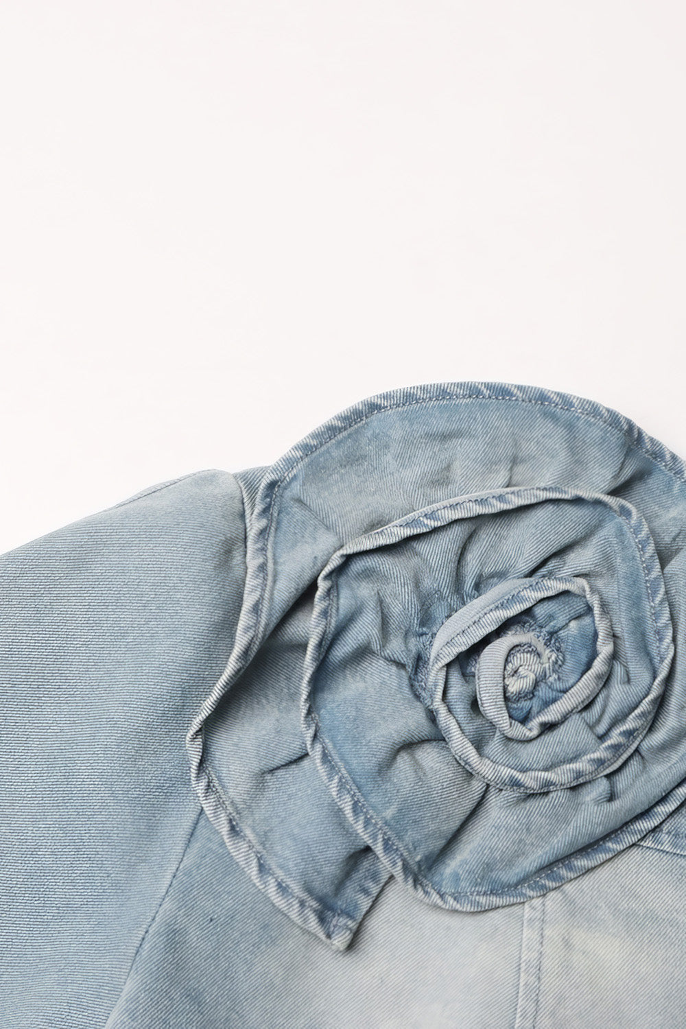 Cropped Denim Jacket with Flowers - Blue