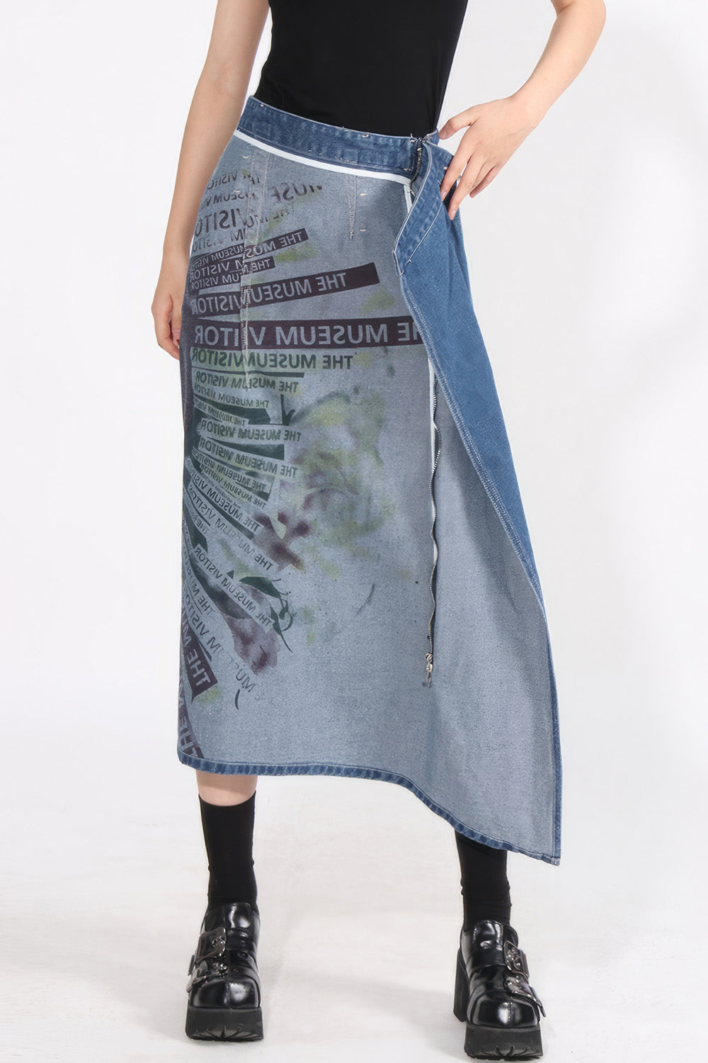 2 in 1 Denim Midi Skirt - Blue