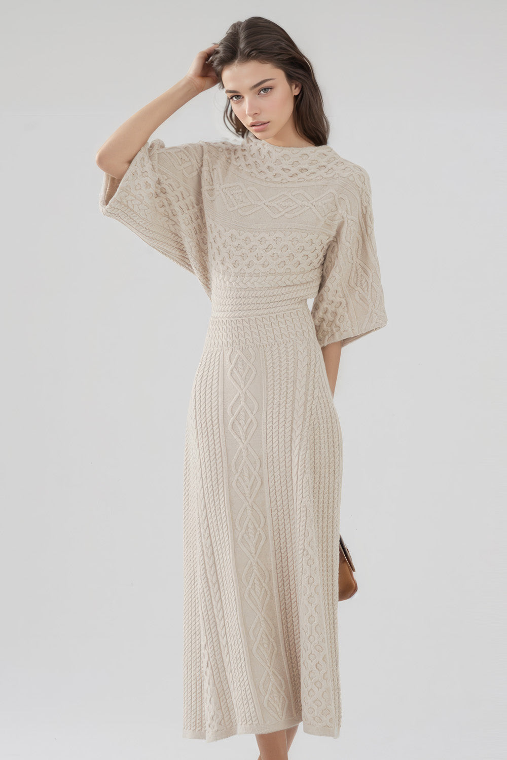 Knitted Midi Dress - Beige