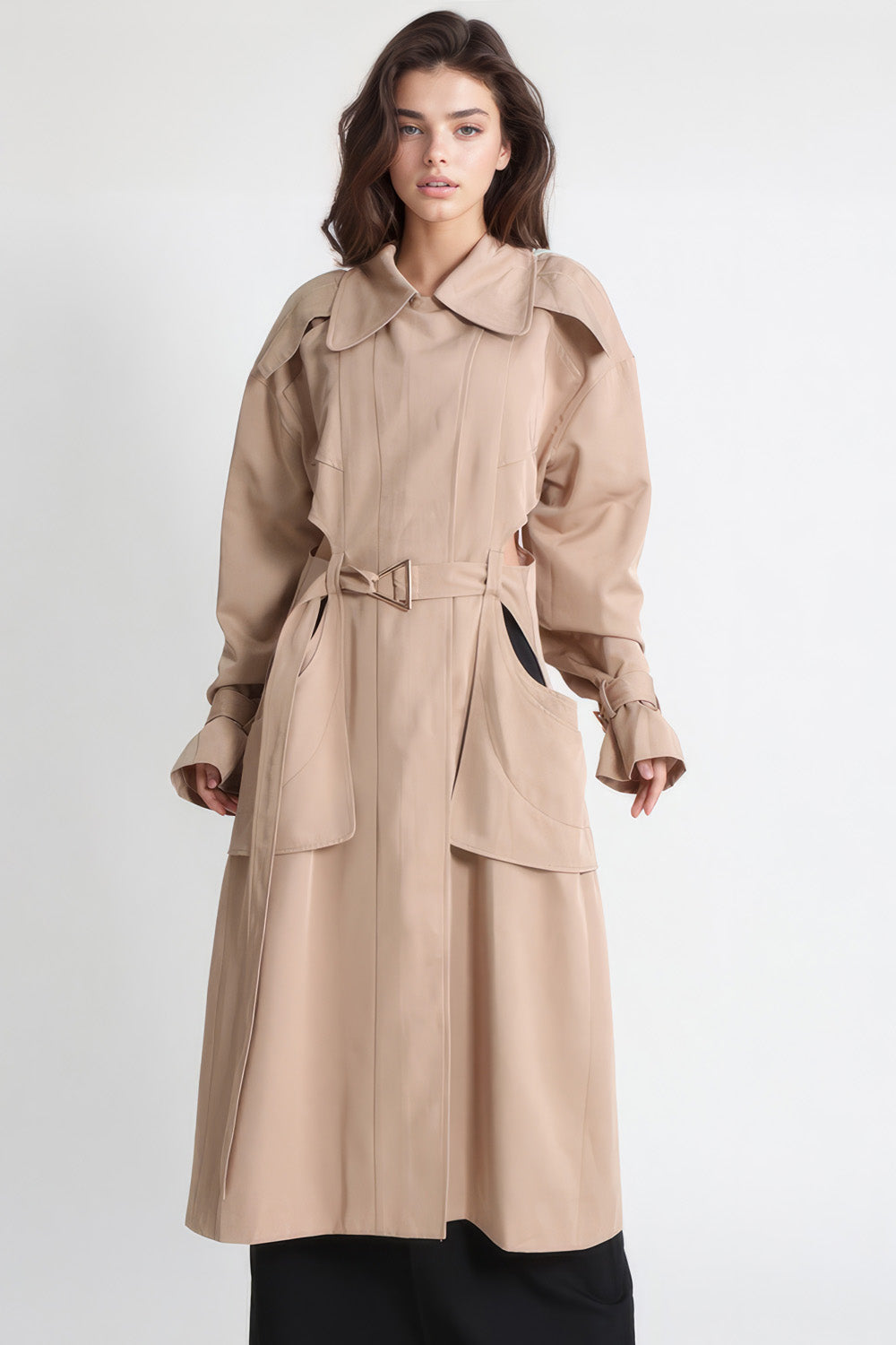 Trenchcoat with Waist Cuts - Brown