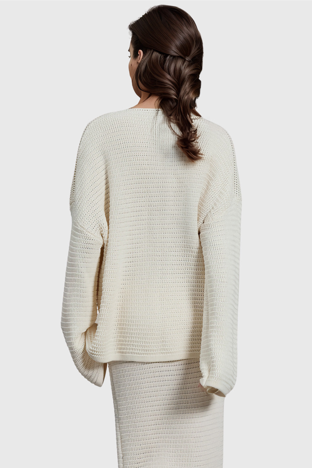 Knitted V Neckline Sweater - White