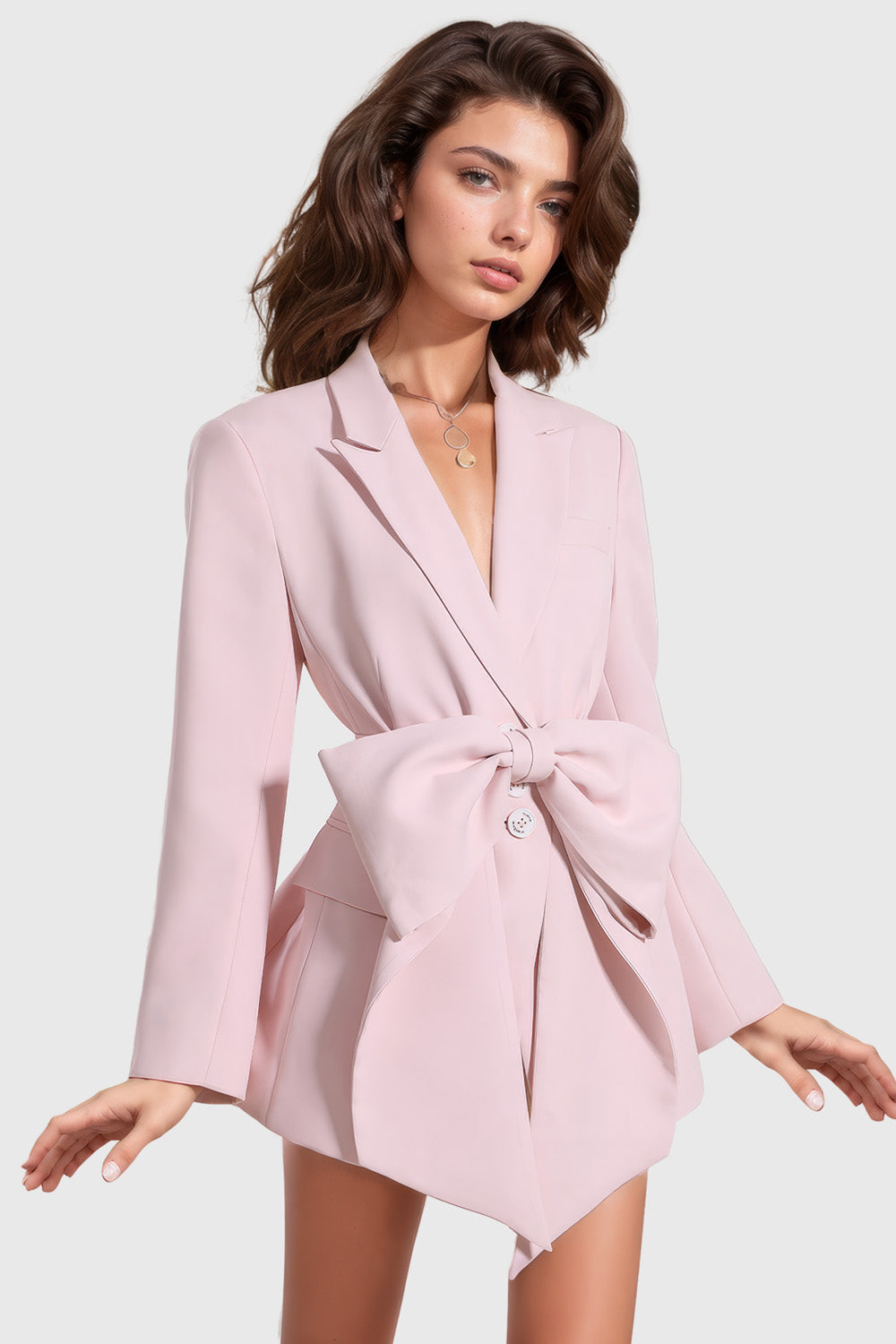 Ribbon Blazer Dress - Pink
