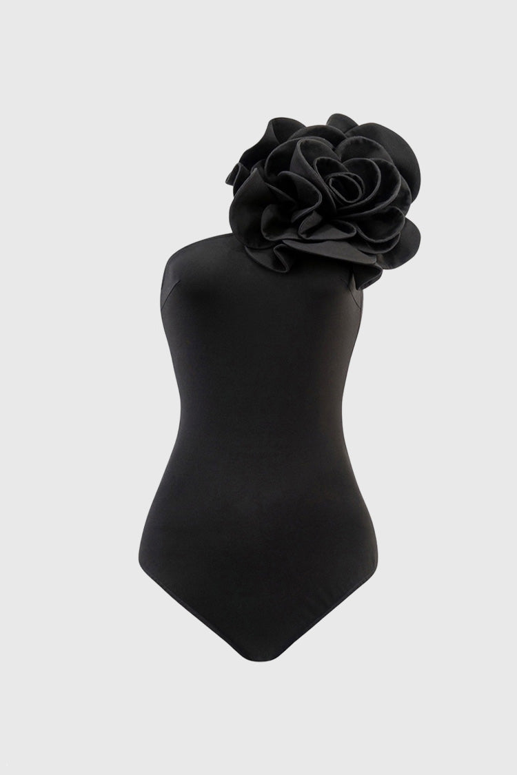 Bodysuit with Oversized Flower - Black