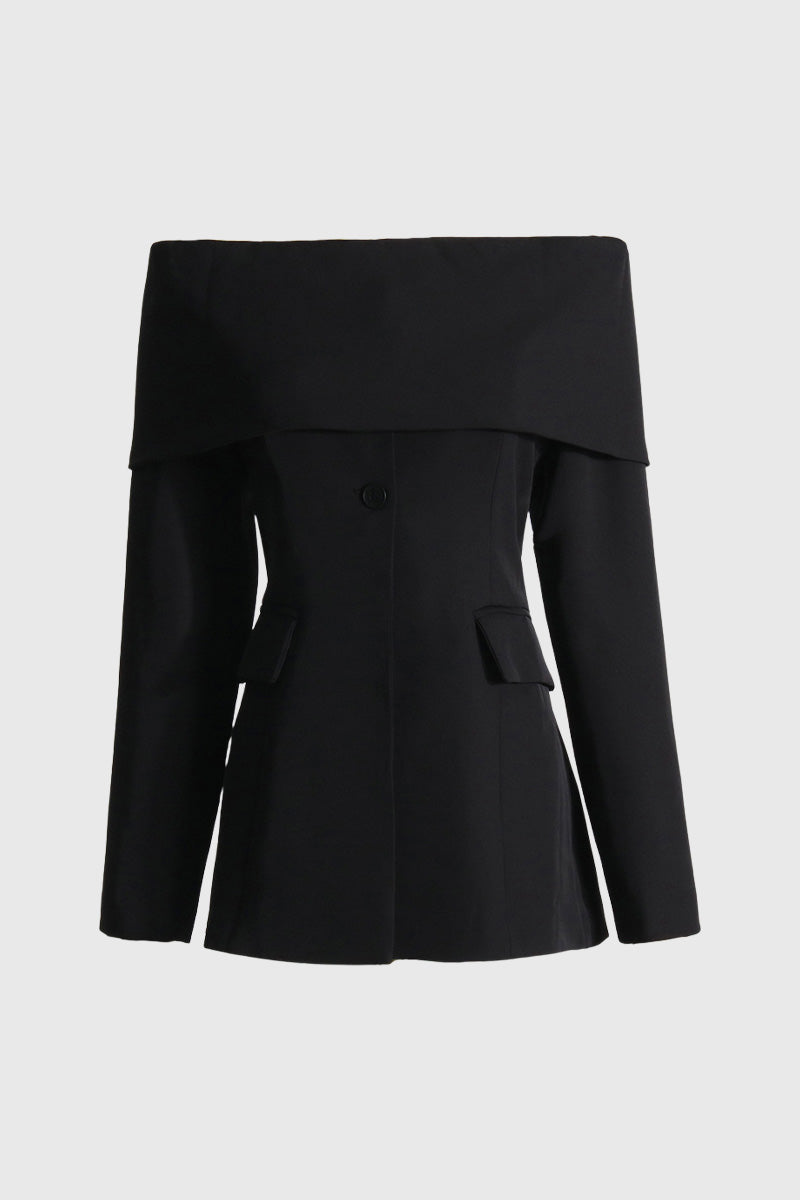 Off Shoulders Blazer with Front Cut - Black