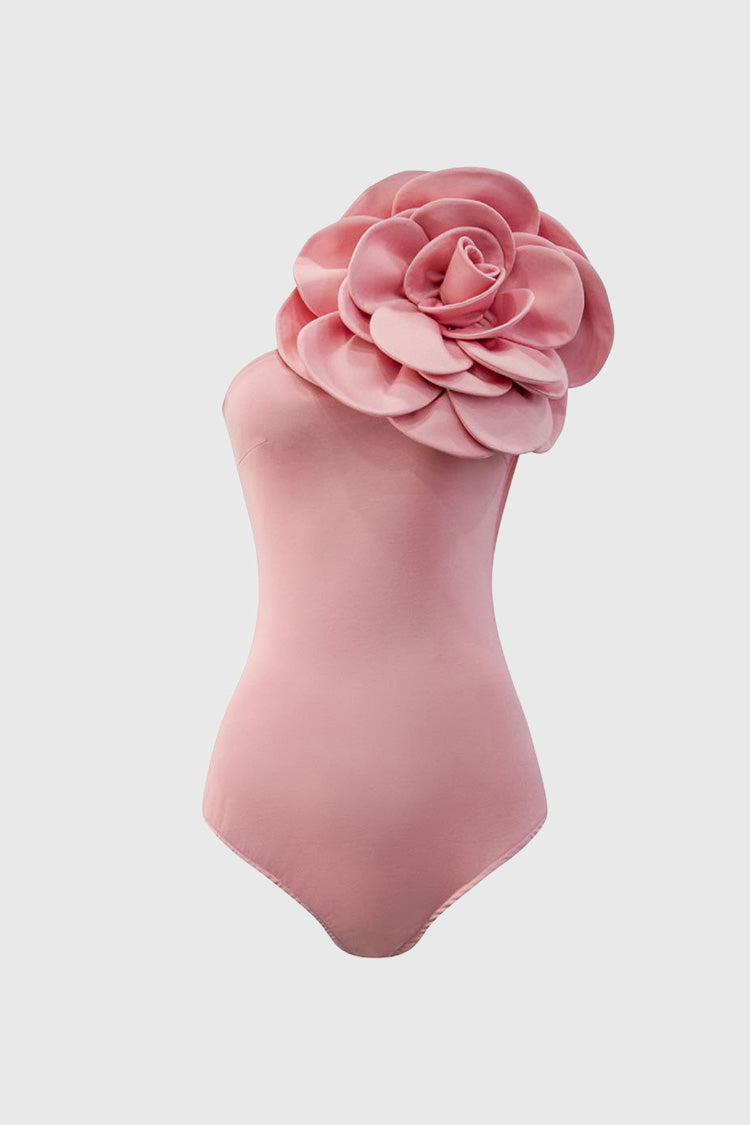 Bodysuit with Oversized Flower - Rose
