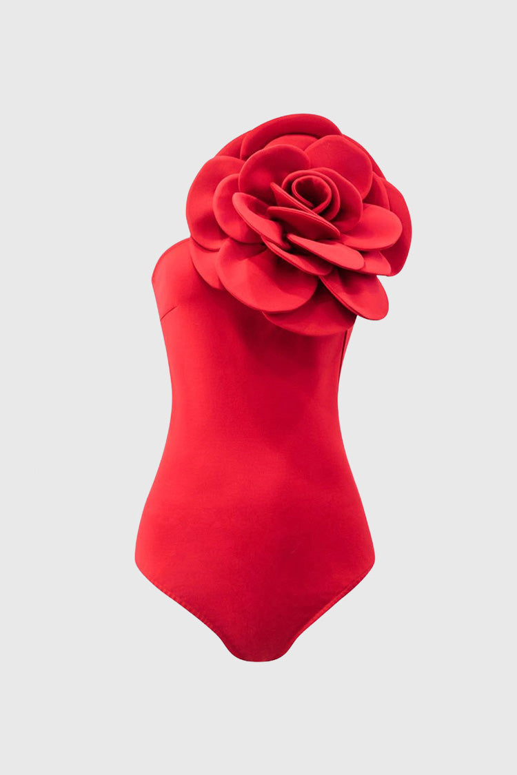 Bodysuit with Oversized Flower - Red
