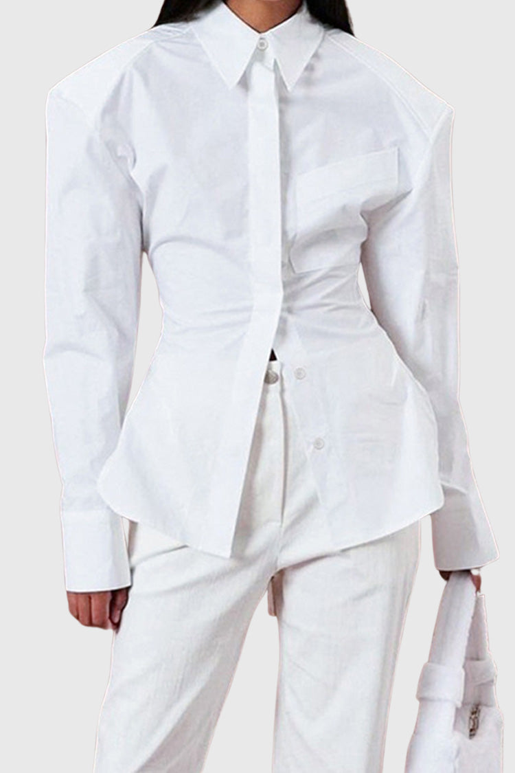 Shirt with Oversized Shoulders and Open Back - White