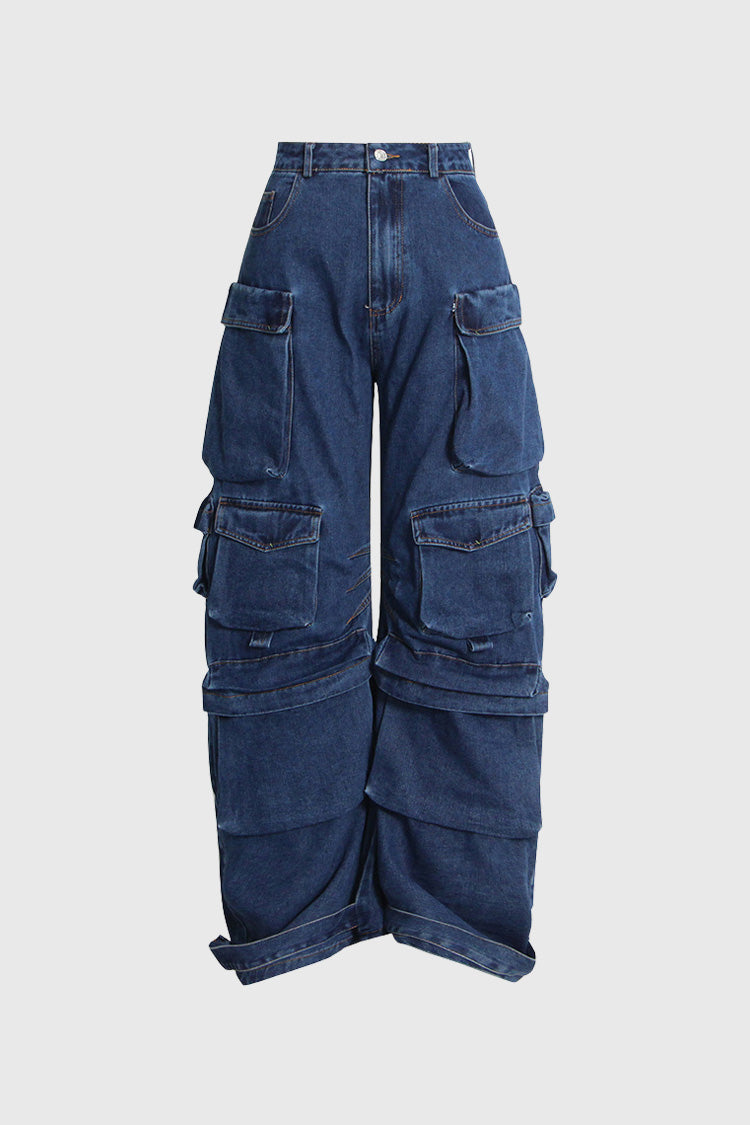 Low Waisted Cargo Jeans - Blue