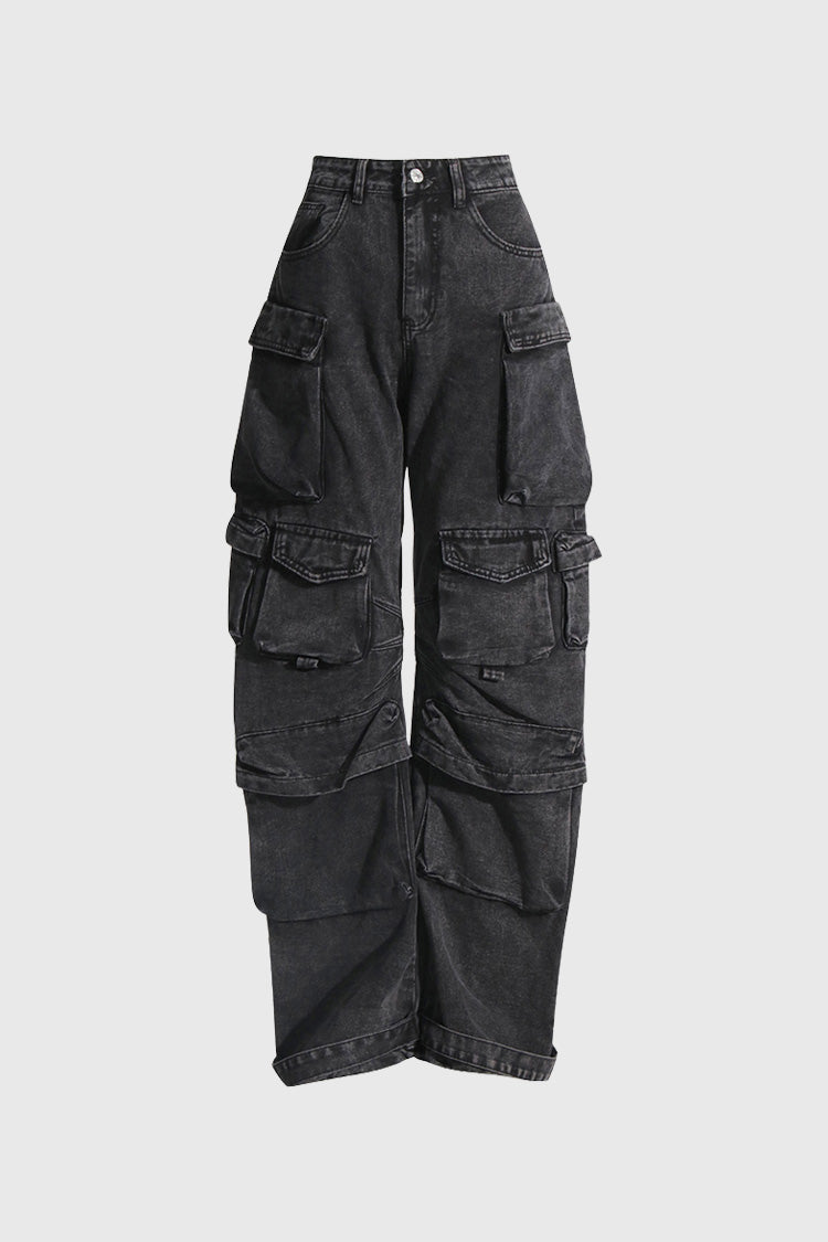 Black Waisted - Low Cargo Jeans