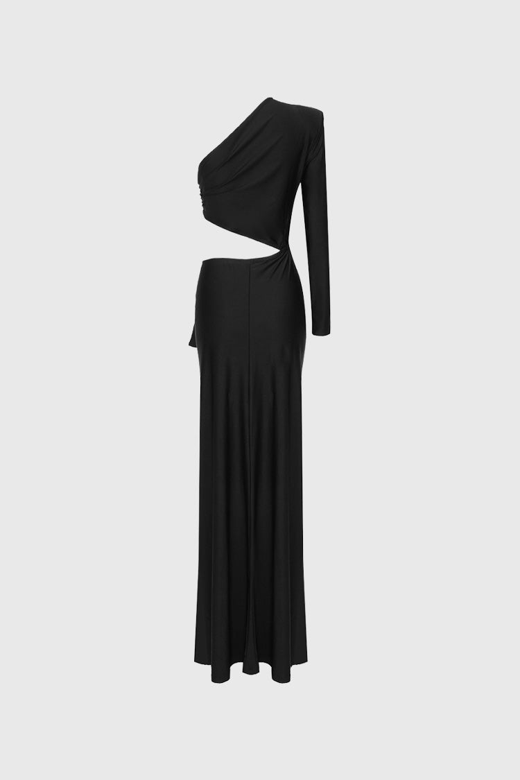 Maxi Dress with Waist Cut - Black